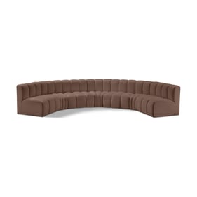 Meridian Furniture Arc Brown Vegan Leather Curved 7pc Modular Sectional