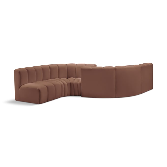 Meridian Furniture Arc Cognac Vegan Leather 6pc Modular Curved Sectional MRD-101COGNAC-S6D