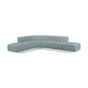 Meridian Furniture Arc Vegan Mint Green Leather Modular 7pc Sofa Sectional