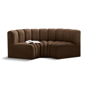 Meridian Furniture Arc Brown Velvet Curved 3pc Sofa