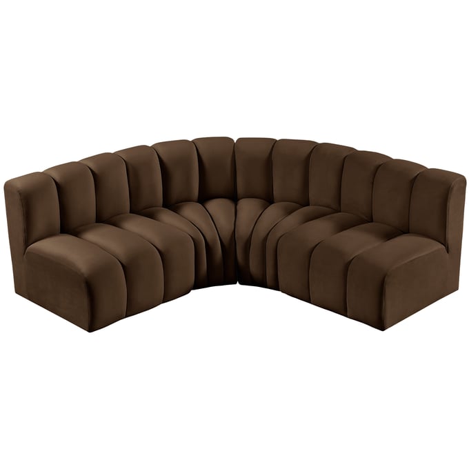 Meridian Furniture Arc Brown Velvet 4pc Modular Sofa Sectional MRD-103BROWN-S4B