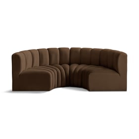 Meridian Furniture Arc Brown Velvet 4pc Modular Curved Sofa