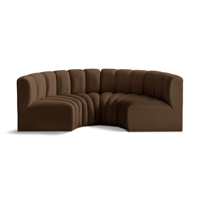 Meridian Furniture Arc Brown Velvet 4pc Modular Curved Sofa MRD-103BROWN-S4C