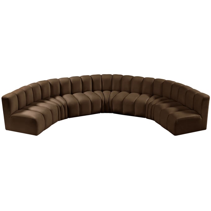 Meridian Furniture Arc Brown Velvet Curved 7pc Modular Sectional MRD-103BROWN-S7B