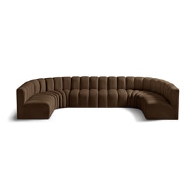 Meridian Furniture Arc Brown Velvet 8pc Modular Sofa Sectional