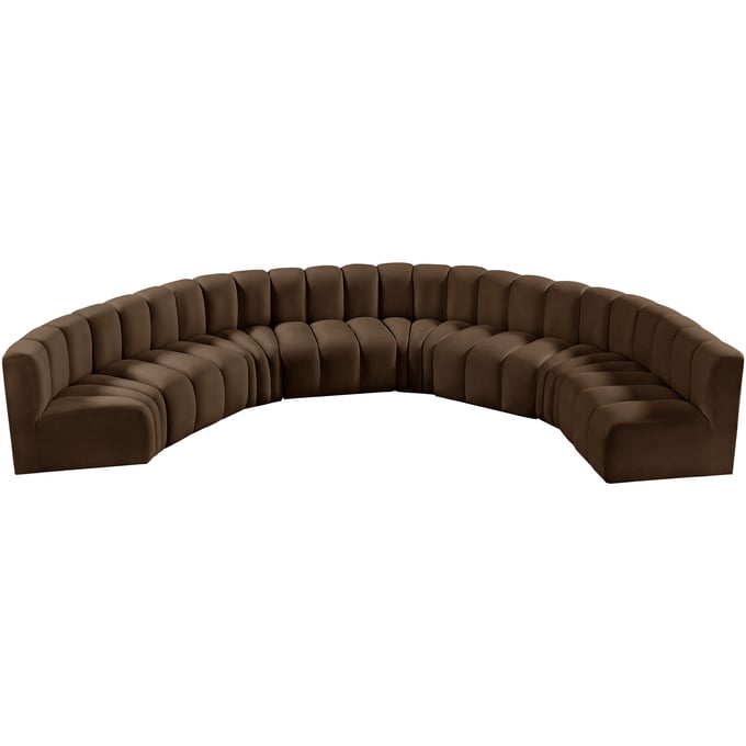 Meridian Furniture Arc Brown Velvet 8pc Curved Modular Sectional MRD-103BROWN-S8B