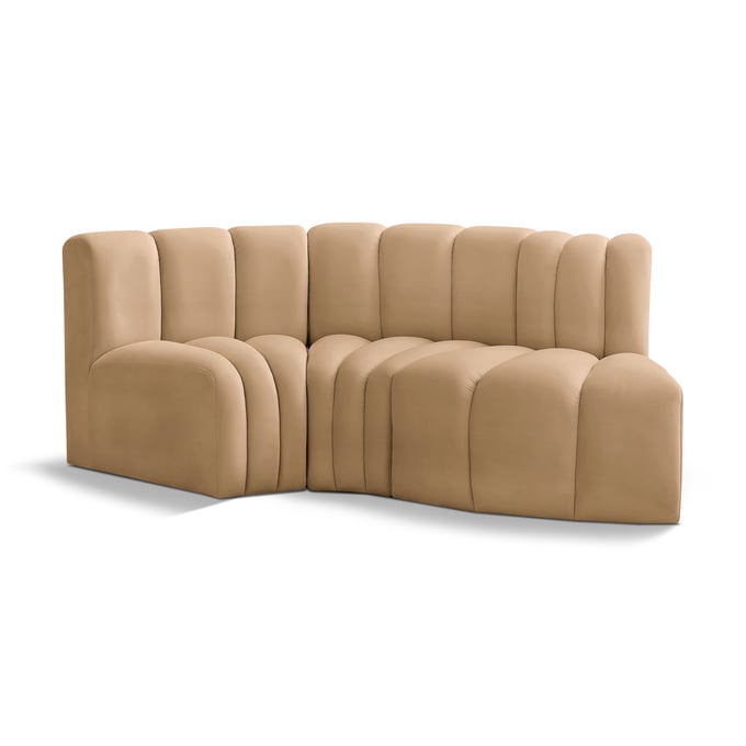 Meridian Furniture Arc Camel Velvet 3pc Sofa MRD-103CAMEL-S3D