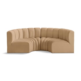 Meridian Furniture Arc Camel Velvet 4pc Modular Curved Sofa