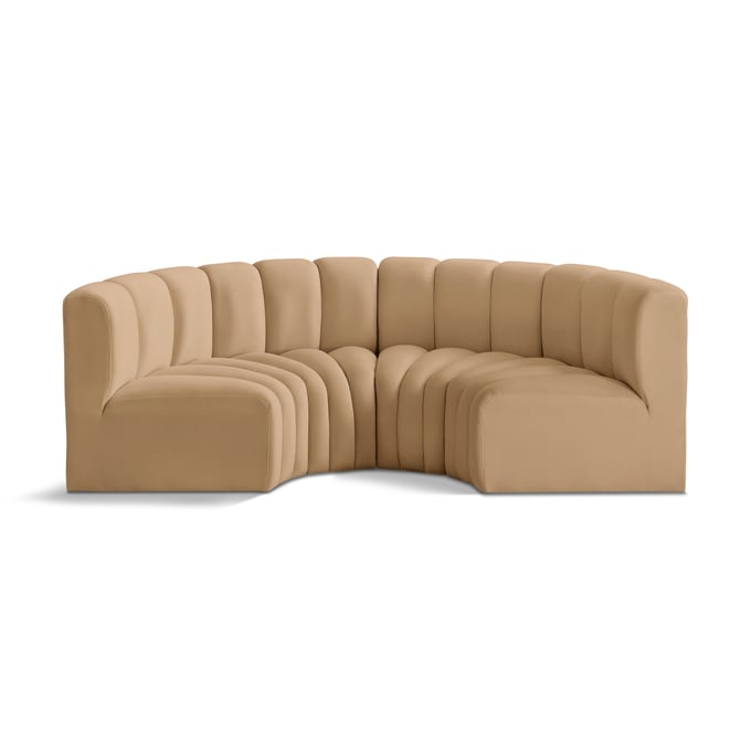 Meridian Furniture Arc Camel Velvet 4pc Modular Curved Sofa MRD-103CAMEL-S4C