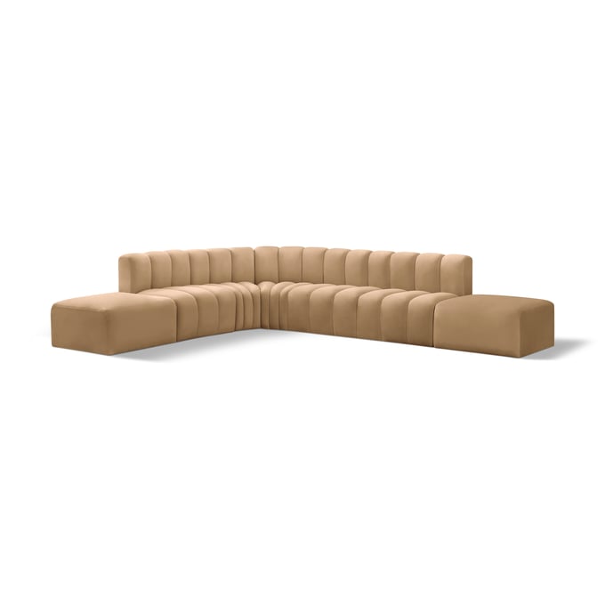 Meridian Furniture Arc Camel Velvet Modular 7pc Sofa Sectional MRD-103CAMEL-S7A