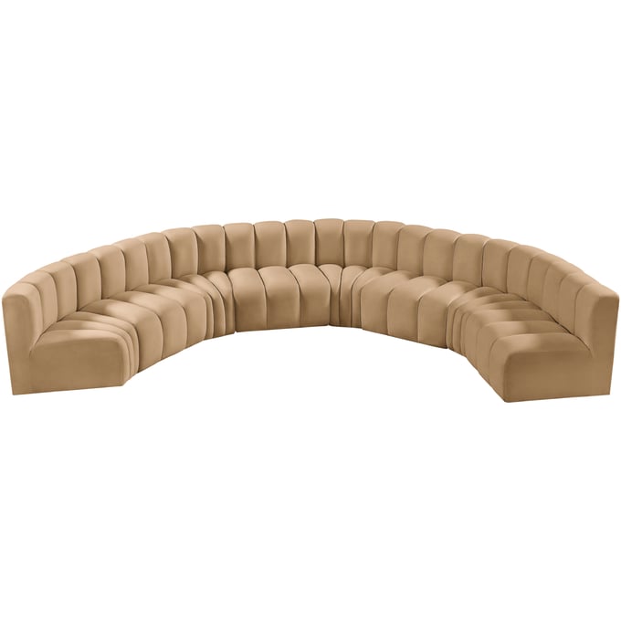 Meridian Furniture Arc Camel Velvet 8pc Curved Modular Sectional MRD-103CAMEL-S8B