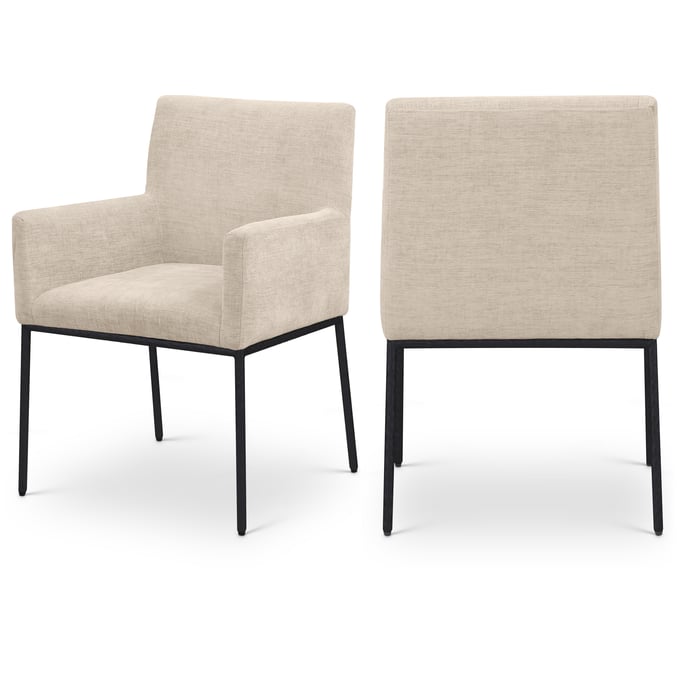 2 Meridian Furniture Reeves Beige Chenille Fabric Black Dining Chairs MRD-11001BEIGE-C