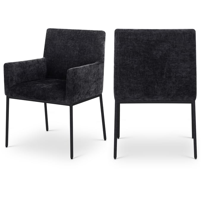 2 Meridian Furniture Reeves Black Chenille Fabric Dining Chairs MRD-11001BLACK-C