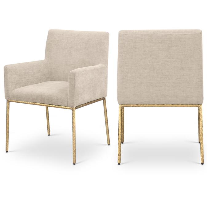 2 Meridian Furniture Reeves Beige Chenille Fabric Gold Dining Chairs MRD-11002BEIGE-C