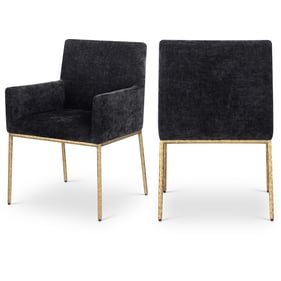 2 Meridian Furniture Reeves Black Chenille Fabric Gold Dining Chairs