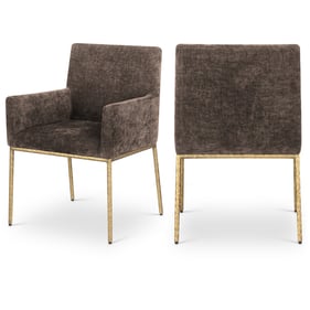 2 Meridian Furniture Reeves Brown Chenille Fabric Gold Dining Chairs