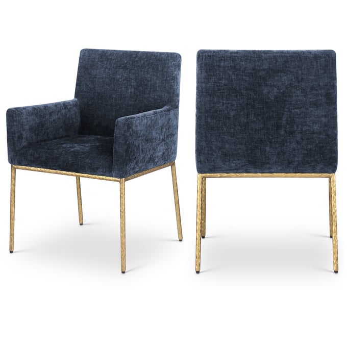 2 Meridian Furniture Reeves Navy Chenille Fabric Gold Dining Chairs MRD-11002NAVY-C