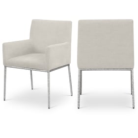 2 Meridian Furniture Reeves Cream Chenille Fabric Silver Dining Chairs