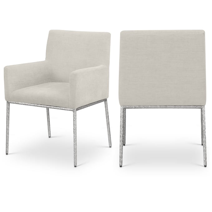 2 Meridian Furniture Reeves Cream Chenille Fabric Silver Dining Chairs MRD-11003CREAM-C