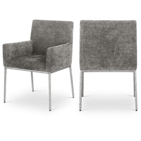 2 Meridian Furniture Reeves Grey Chenille Fabric Silver Dining Chairs