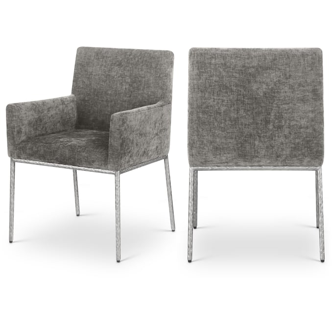 2 Meridian Furniture Reeves Grey Chenille Fabric Silver Dining Chairs MRD-11003GREY-C