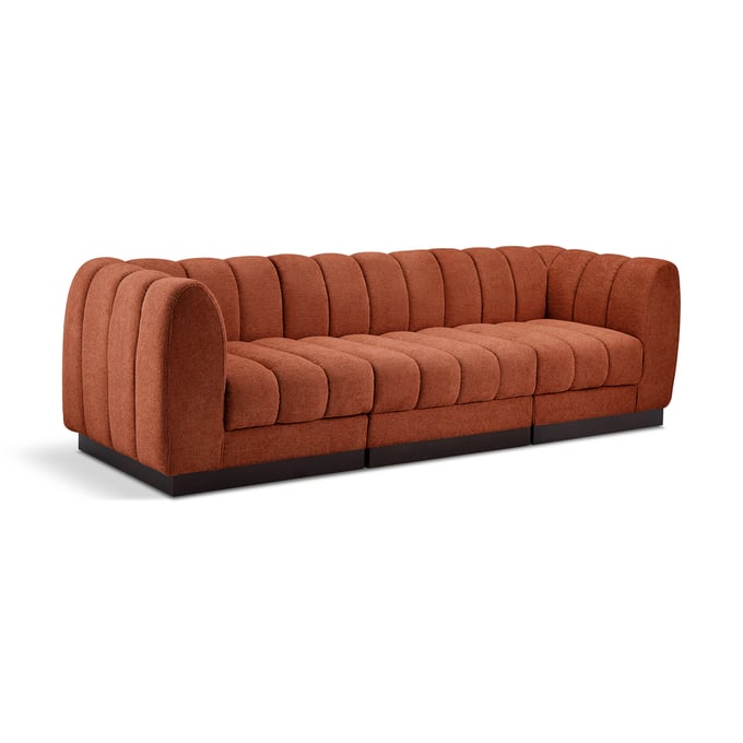 Meridian Furniture Quinn Cognac Chenille Fabric 3pc Arm Sofa MRD-124COGNAC-S101