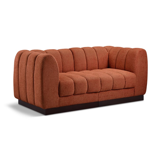 Meridian Furniture Quinn Cognac Chenille Fabric 2pc Arm Sofa MRD-124COGNAC-S69