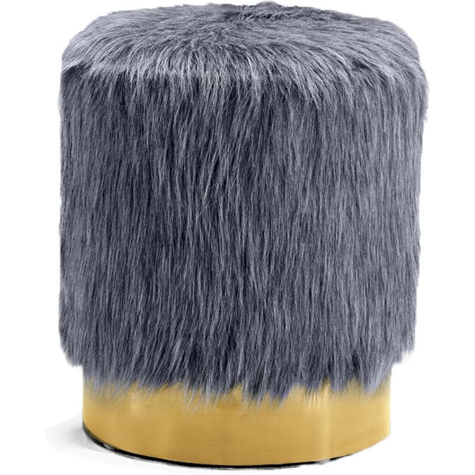 Meridian Furniture Joy Grey Faux Fur Gold Ottoman MRD-129GREY