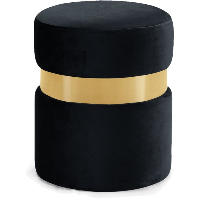 Meridian Furniture Hailey Black Velvet Gold Ottoman Stool MRD-132BLACK