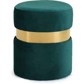 Meridian Furniture Hailey Green Velvet Gold Ottoman Stool