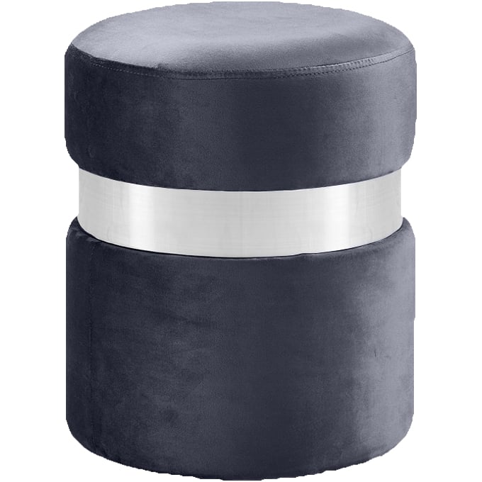 Design Edge Seven Hills  Grey Velvet Chrome Band Ottoman DE-22779140