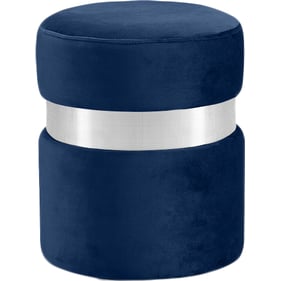 Meridian Furniture Hailey Navy Velvet Chrome Ottoman Stool