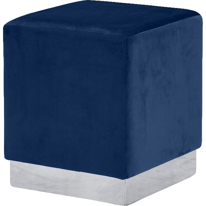 Design Edge Thirroul  Navy Velvet Chrome Base Ottoman DE-22779373