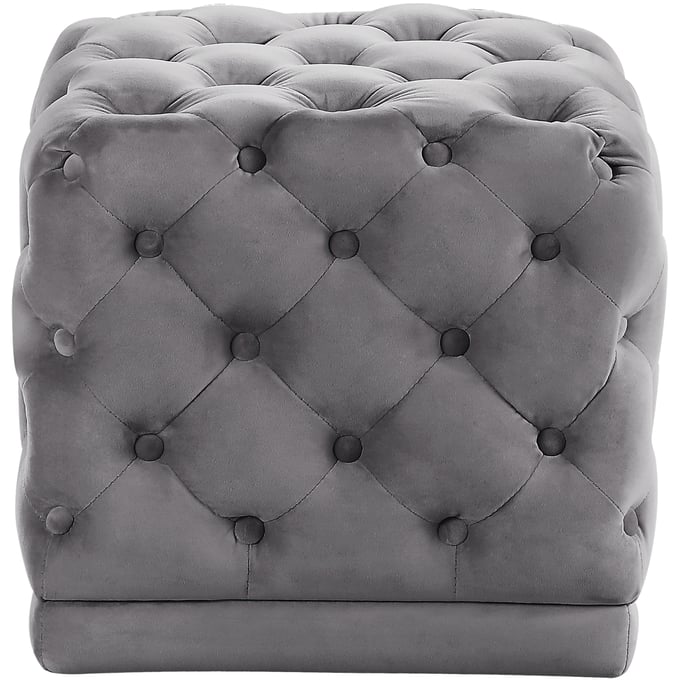 Meridian Furniture Stella Grey Velvet Ottoman MRD-137GREY