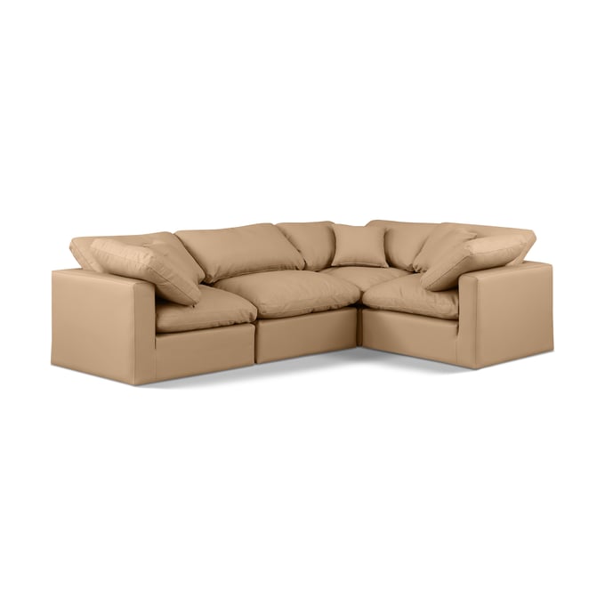 Meridian Furniture Indulge Tan Vegan Leather 4pc Sofa Sectional MRD-146TAN-SEC4C