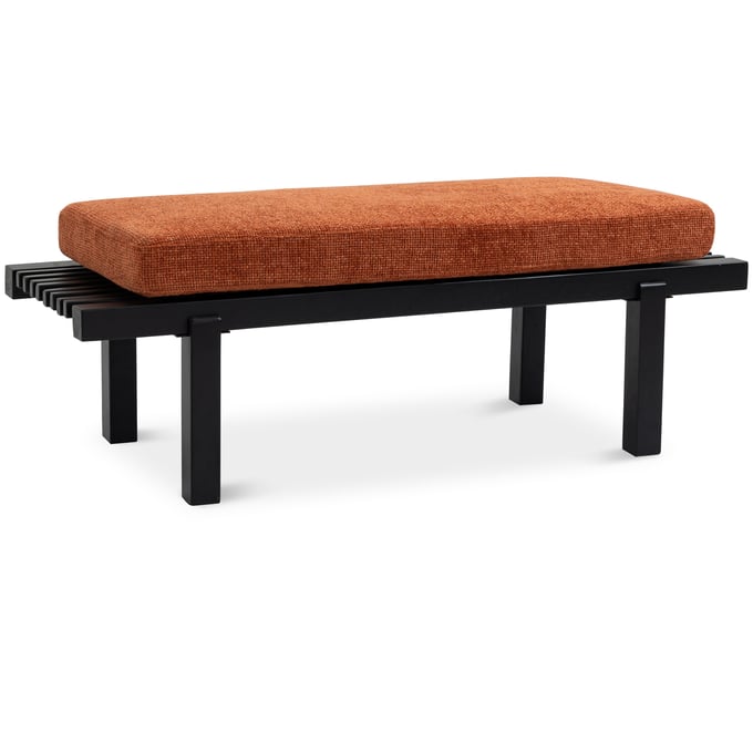 Meridian Furniture Naya Cognac Chenille Fabric Black Bench MRD-185COGNAC