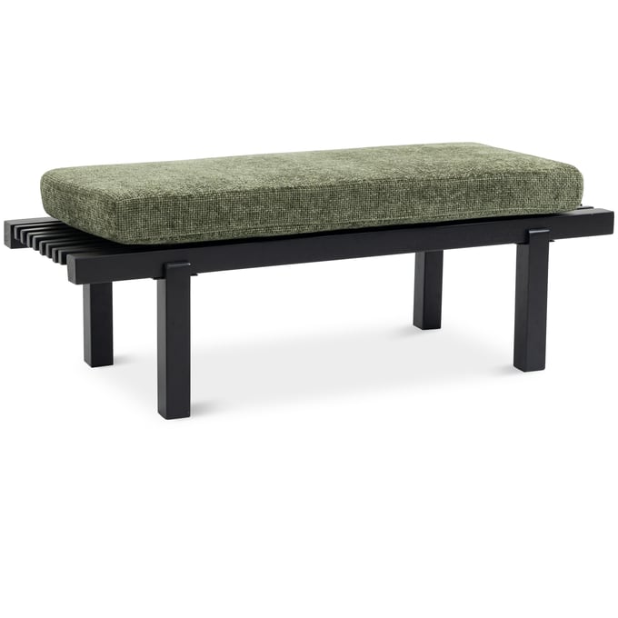 Meridian Furniture Naya Green Chenille Fabric Black Bench MRD-185GREEN