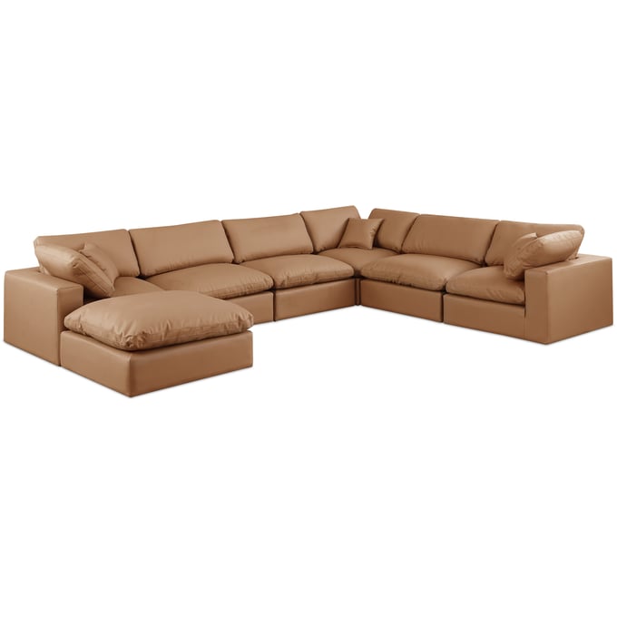 Meridian Furniture Comfy Cognac Vegan Leather 7pc Modular Sectional MRD-188COGNAC-SEC7A