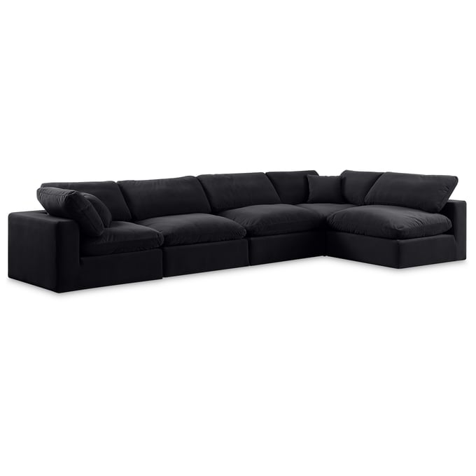 Meridian Furniture Comfy Black Velvet Contemporary Sectional MRD-189BLACK-SEC5D