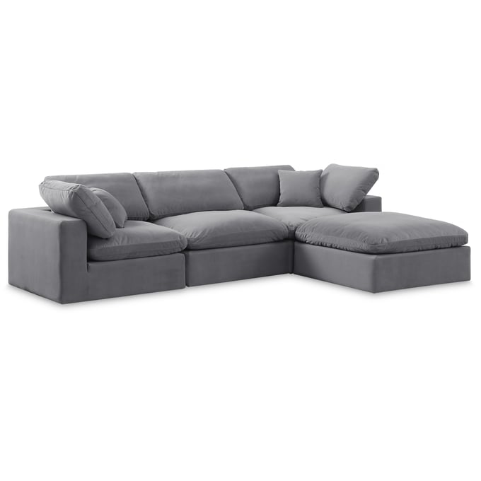 Meridian Furniture Comfy Grey Velvet 4pc Modular Sectional MRD-189GREY-SEC4A