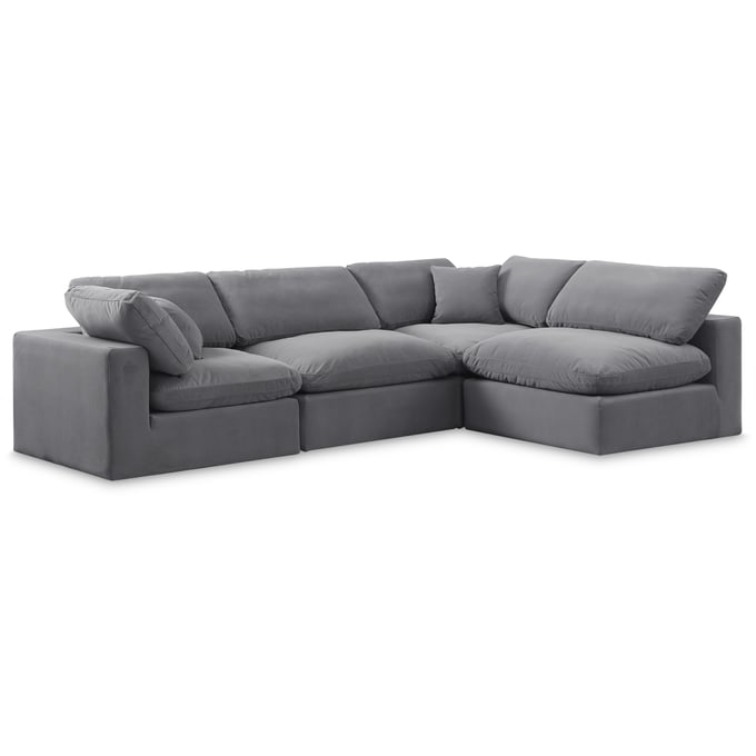 Meridian Furniture Comfy Grey Velvet 4pc Sectional MRD-189GREY-SEC4B