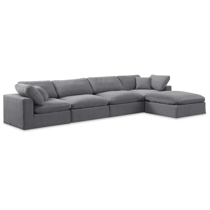 Meridian Furniture Comfy Grey Velvet 5pc Modular Sectional MRD-189GREY-SEC5A