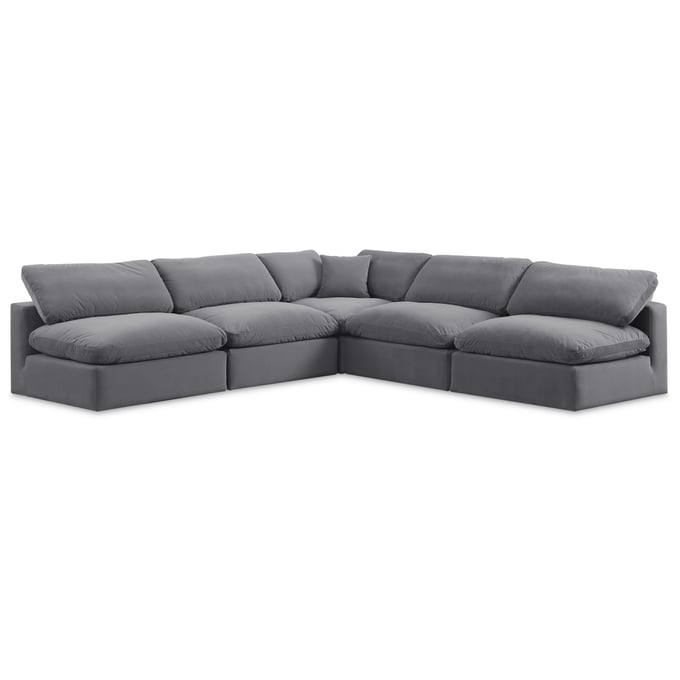 Meridian Furniture Comfy Grey Velvet Modular 5pc Sectional MRD-189GREY-SEC5B