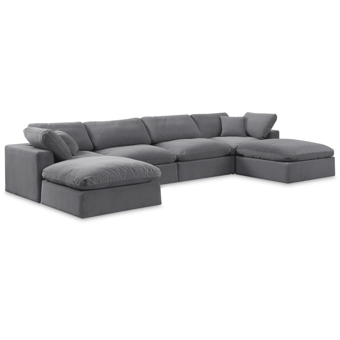 Meridian Furniture Comfy Grey Velvet Modular 6pc Sectional MRD-189GREY-SEC6B