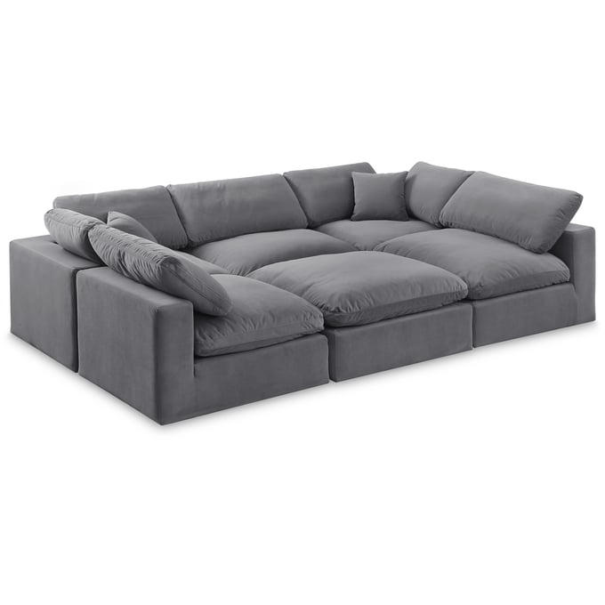 Meridian Furniture Comfy Grey Velvet 6pc Sectional MRD-189GREY-SEC6C