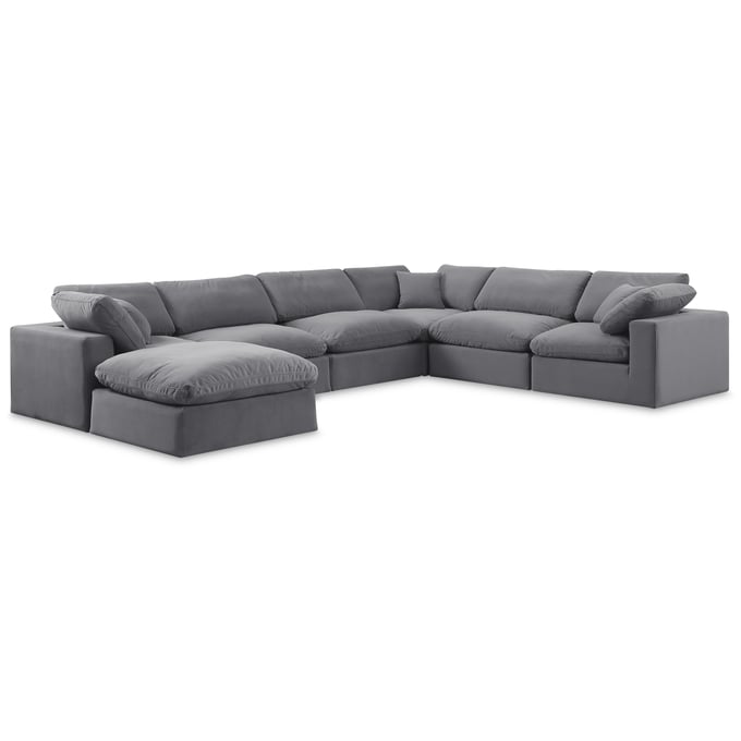 Meridian Furniture Comfy Grey Velvet 7pc Modular Sectional MRD-189GREY-SEC7A