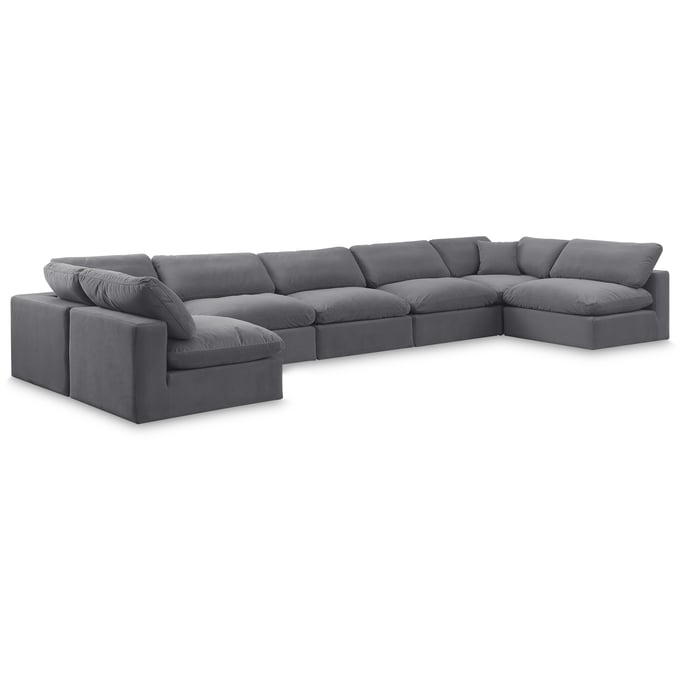 Meridian Furniture Comfy Grey Velvet Modular 7pc Sectional MRD-189GREY-SEC7B