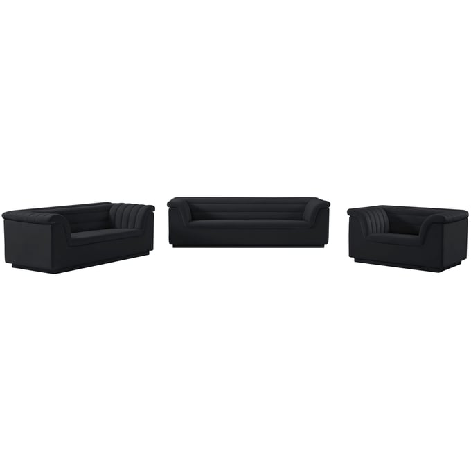 Meridian Furniture Cascade Black Velvet 3pc Living Room Set MRD-192BLACK-LR-S1