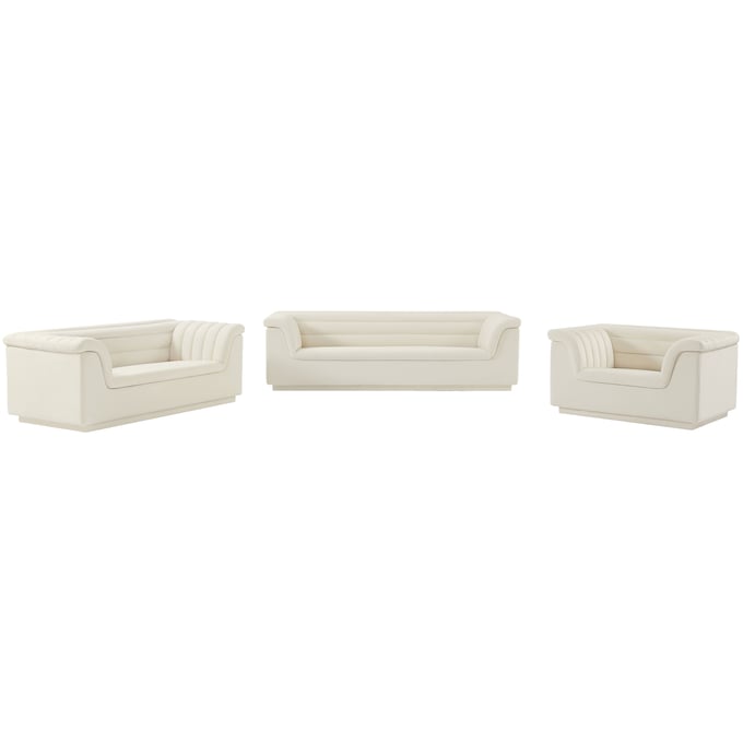 Meridian Furniture Cascade Cream Velvet 3pc Living Room Set MRD-192CREAM-LR-S1