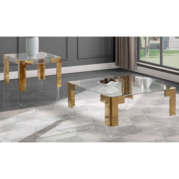 Meridian Furniture Casper Gold 3pc Square Coffee Table Set MRD-200-OCT-S1